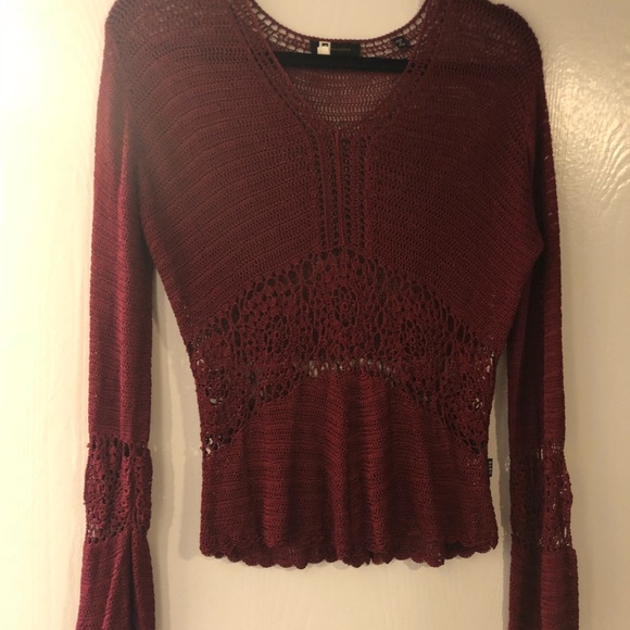 BCBGMaxAzria Tops - BCBGMAXAZRIA Burgundy Crochet Long Sleeve Top